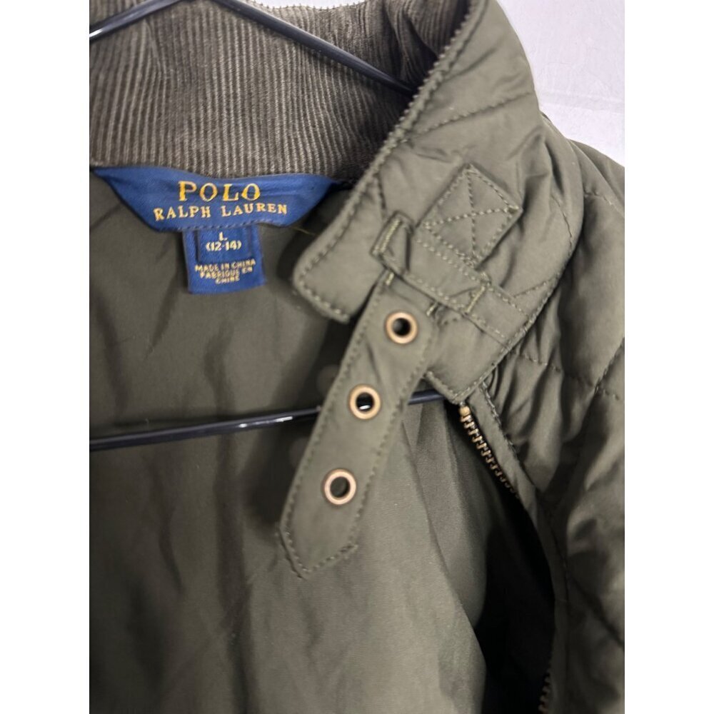 Polo Ralph Lauren Girls L Olive Green Quilted Jacket Gold Snap Buttons & Zipper - Picture 7 of 9